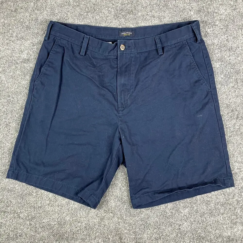 Nautica Shorts Mens Size 38 Navy Blue Flat Front Casual Chino Classic Fit‎